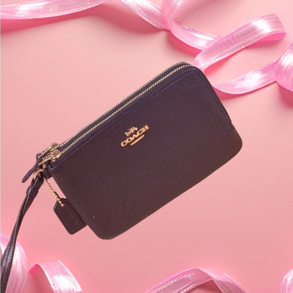 Coach Black Pebbled Leather Wristlet - Picture 2 of 3